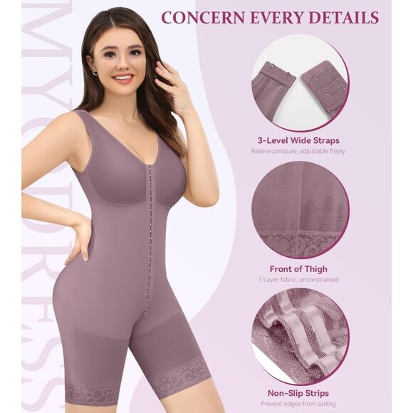Women's Purple Bodysuit Shapewear Tummy Control Body Shaper Post Surgery Fajas - Picture 5 of 6